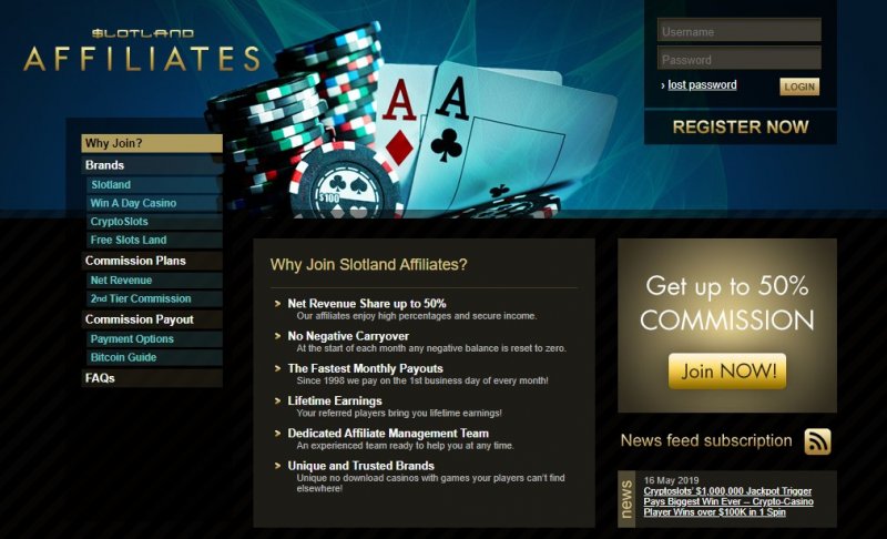 Slotland Affiliates Landing Page